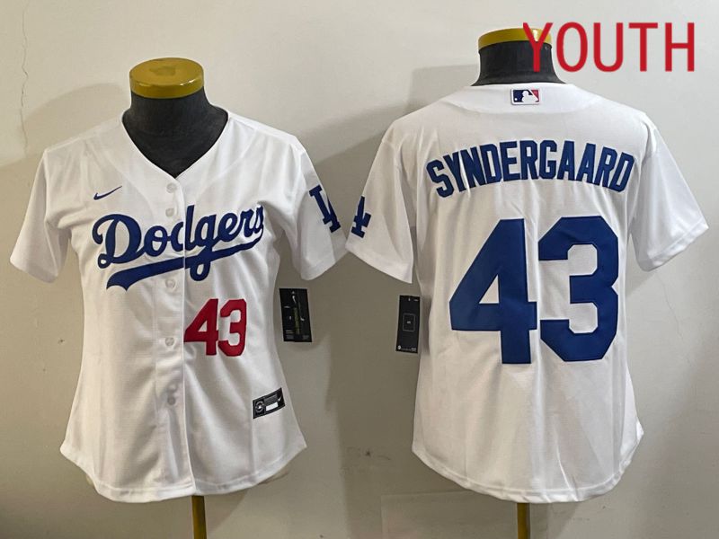 Youth Los Angeles Dodgers #43 Syndergaard White Game 2024 Nike MLB Jersey style 11204